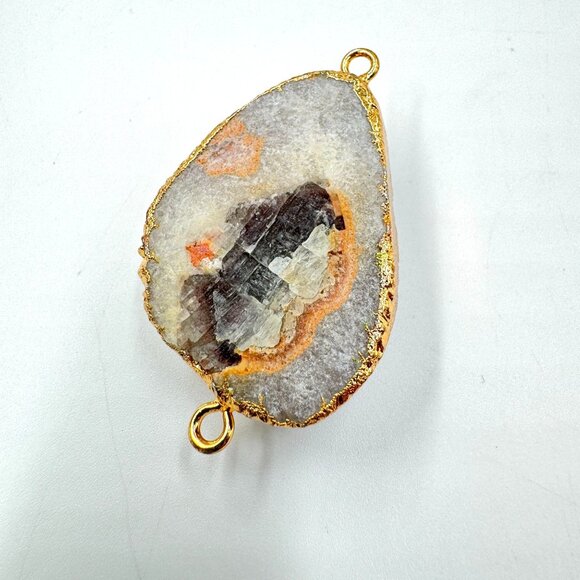 Smoke White Druzy Agate Geode Pendant 18K Gold Plated Boho Healing Crystal - Picture 2 of 16